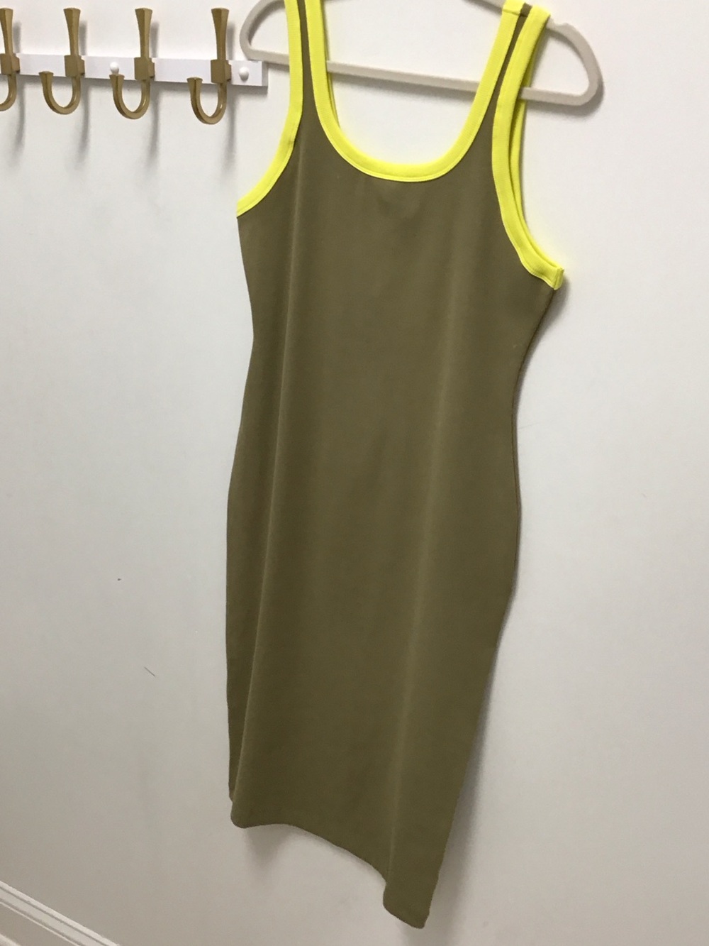 Steve Madden Olive Bodycon Tank Dress with Neon Yellow Trim